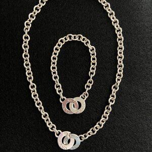 Authentic TIFFANY and CO 1837 Bracelet & Necklace Set Interlocking Circle Clasp